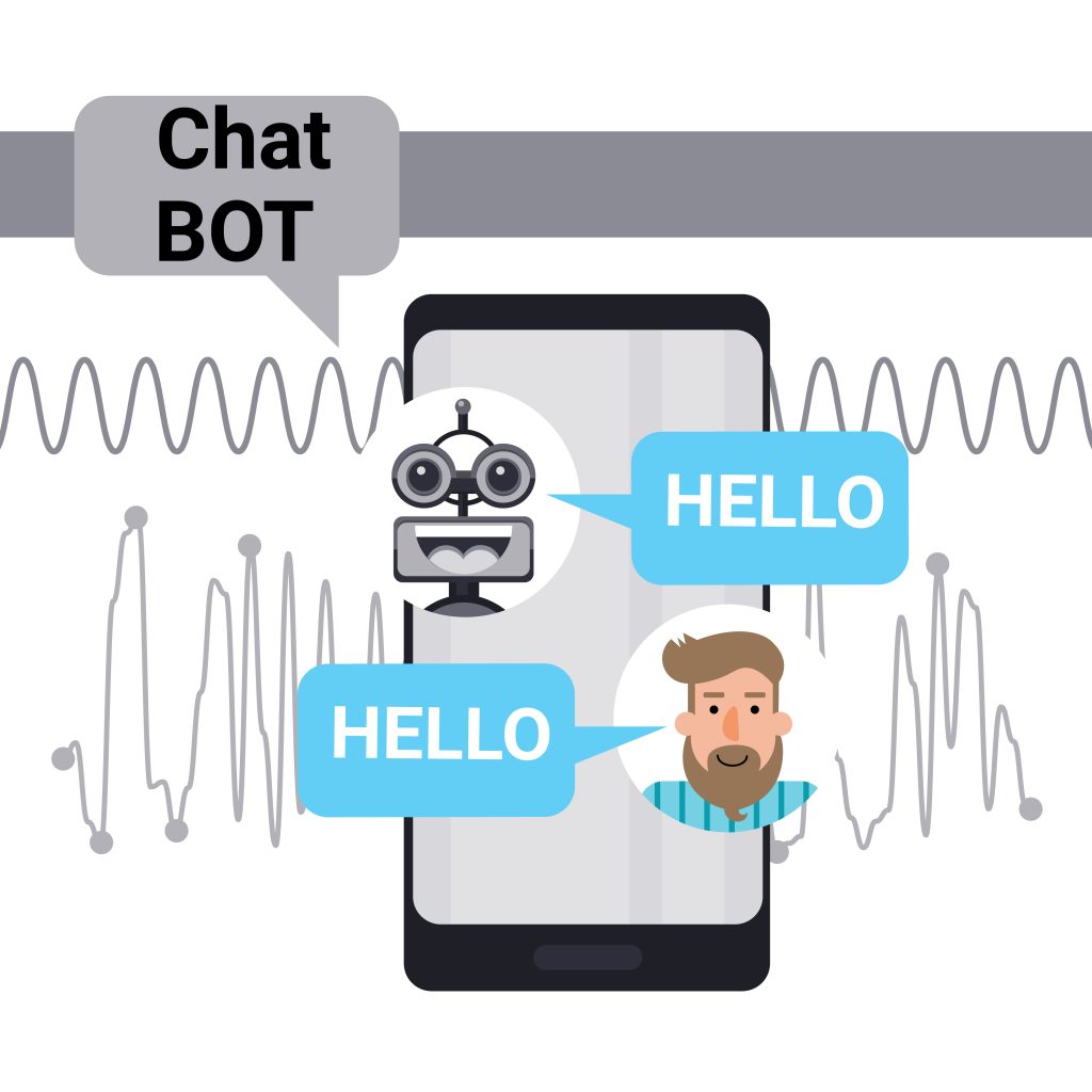 Image describing a man conversing with a chatbot shows how conversational commerce influence shopping habits of people.