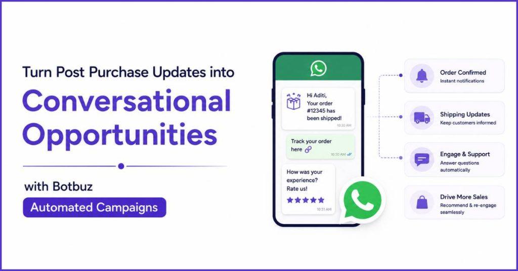 Turn Post Purchase updates into conversational opportunities with Botbuz Chatbot Automation.